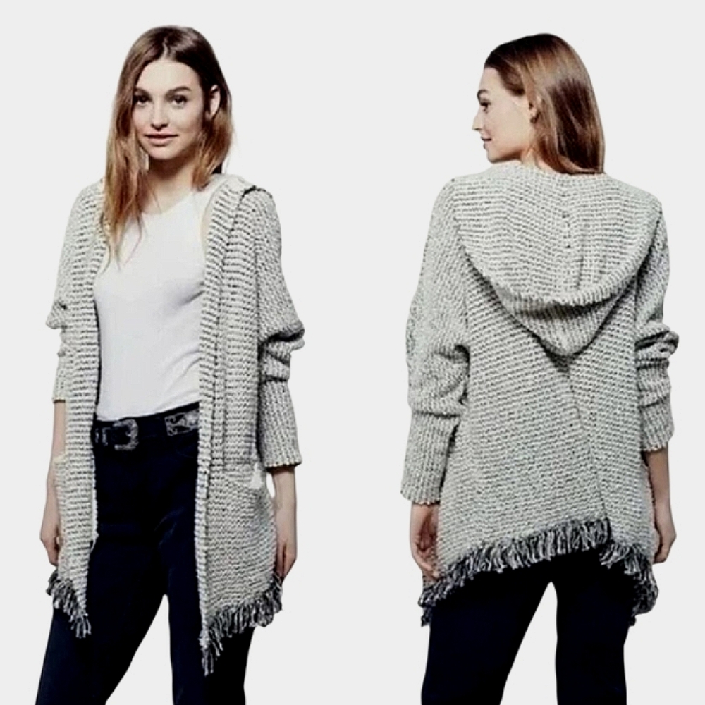 Free People Gray Hooded Cardigan